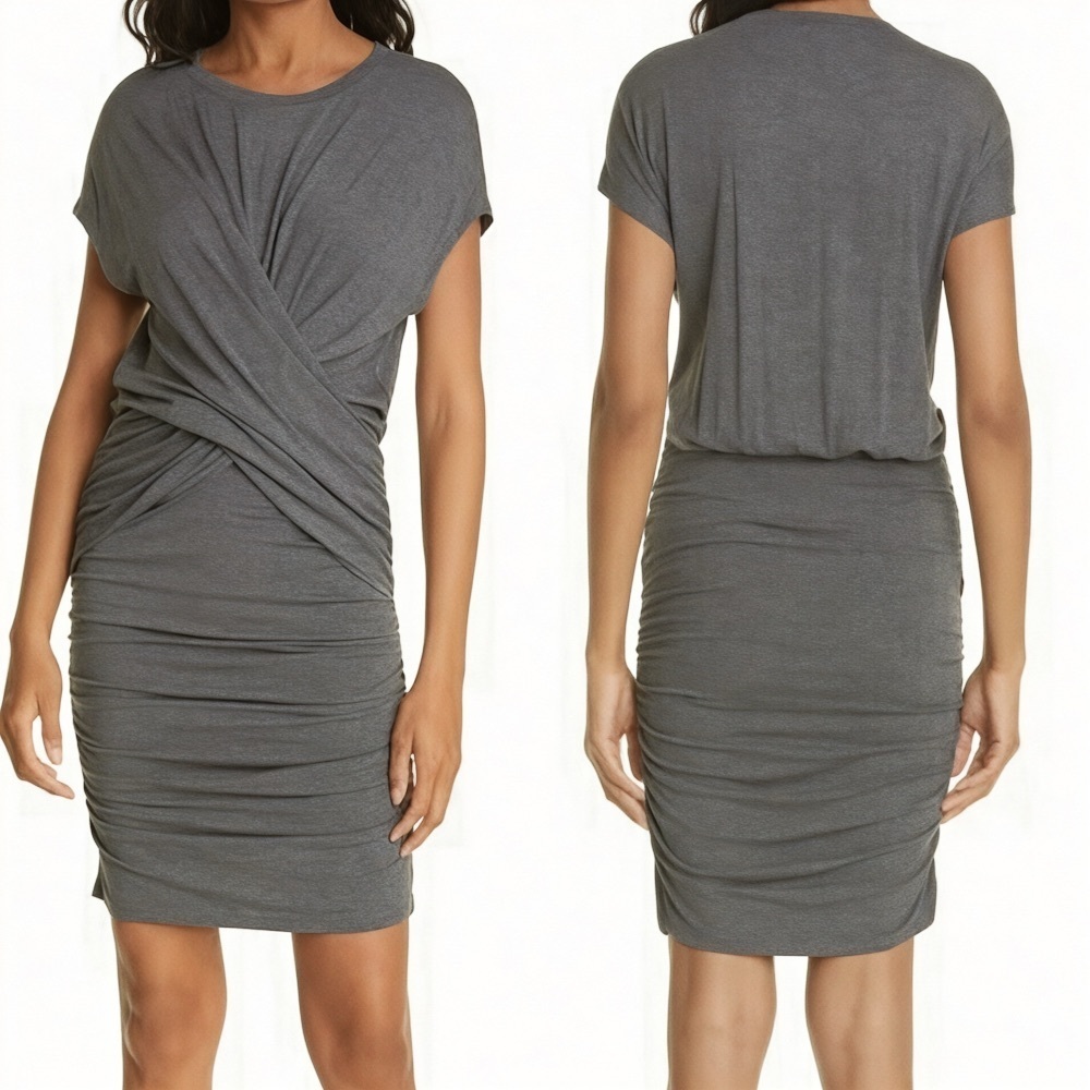 FRAME Shirred Muscle Ruched Bodycon Mini Dress Charcoal Gray XS